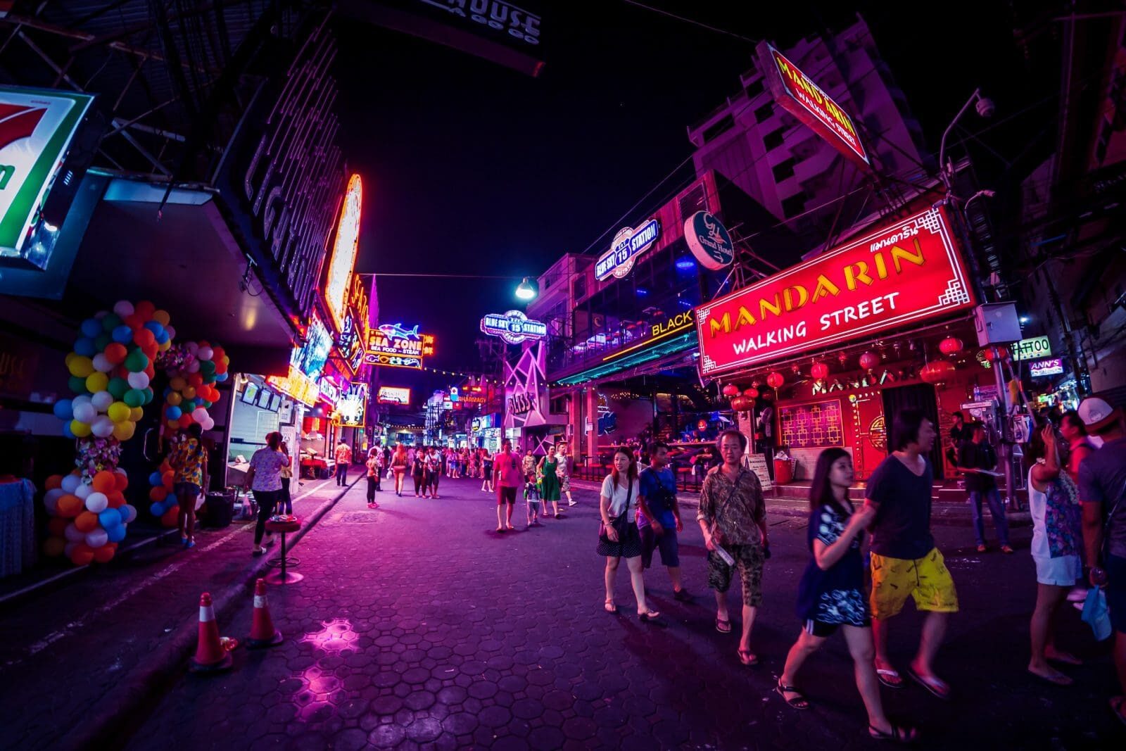 Pattaya city at night and its hotel district