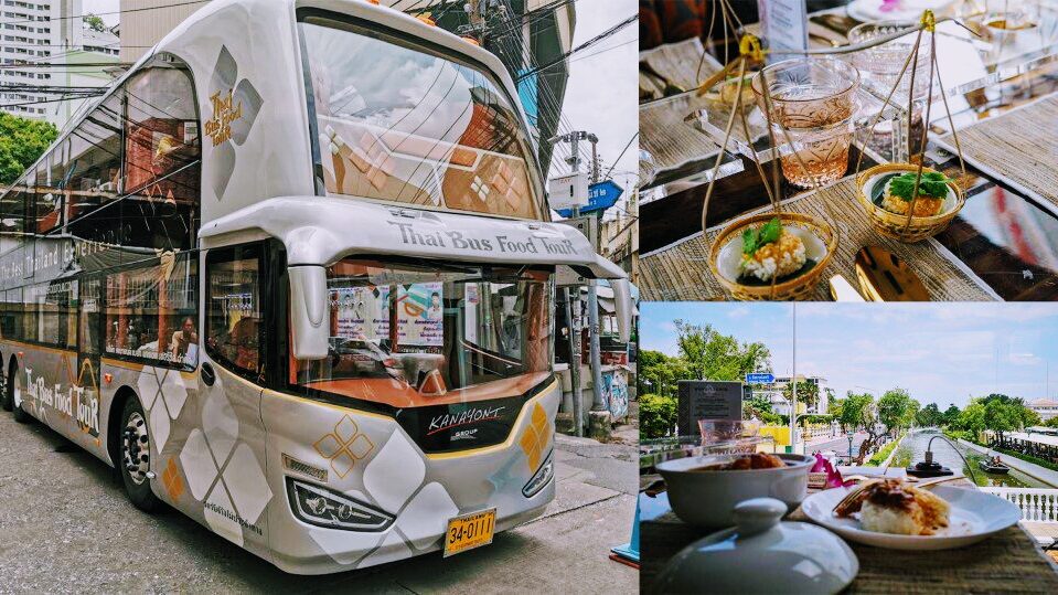 The Thai Bus Food Tour double-decker sightseeing bus and its on-board meal