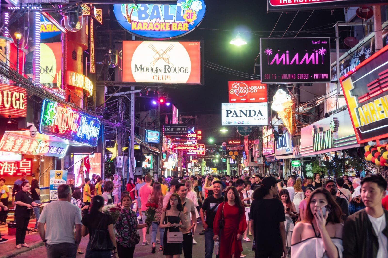 Walking Street in Pattaya at night
