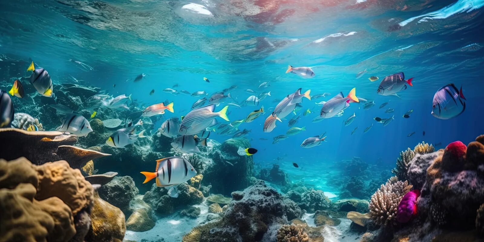 Tropical fish and coral in the snorkelling waters off Koh Samet