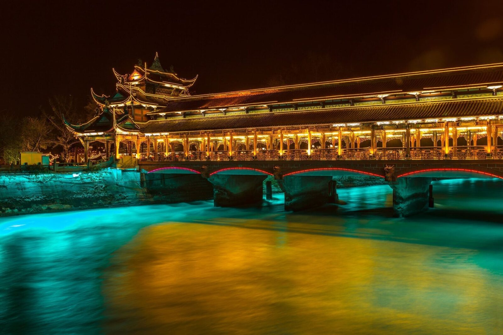 Nanqiao Bridge Blue Tears night view, Dujiangyan