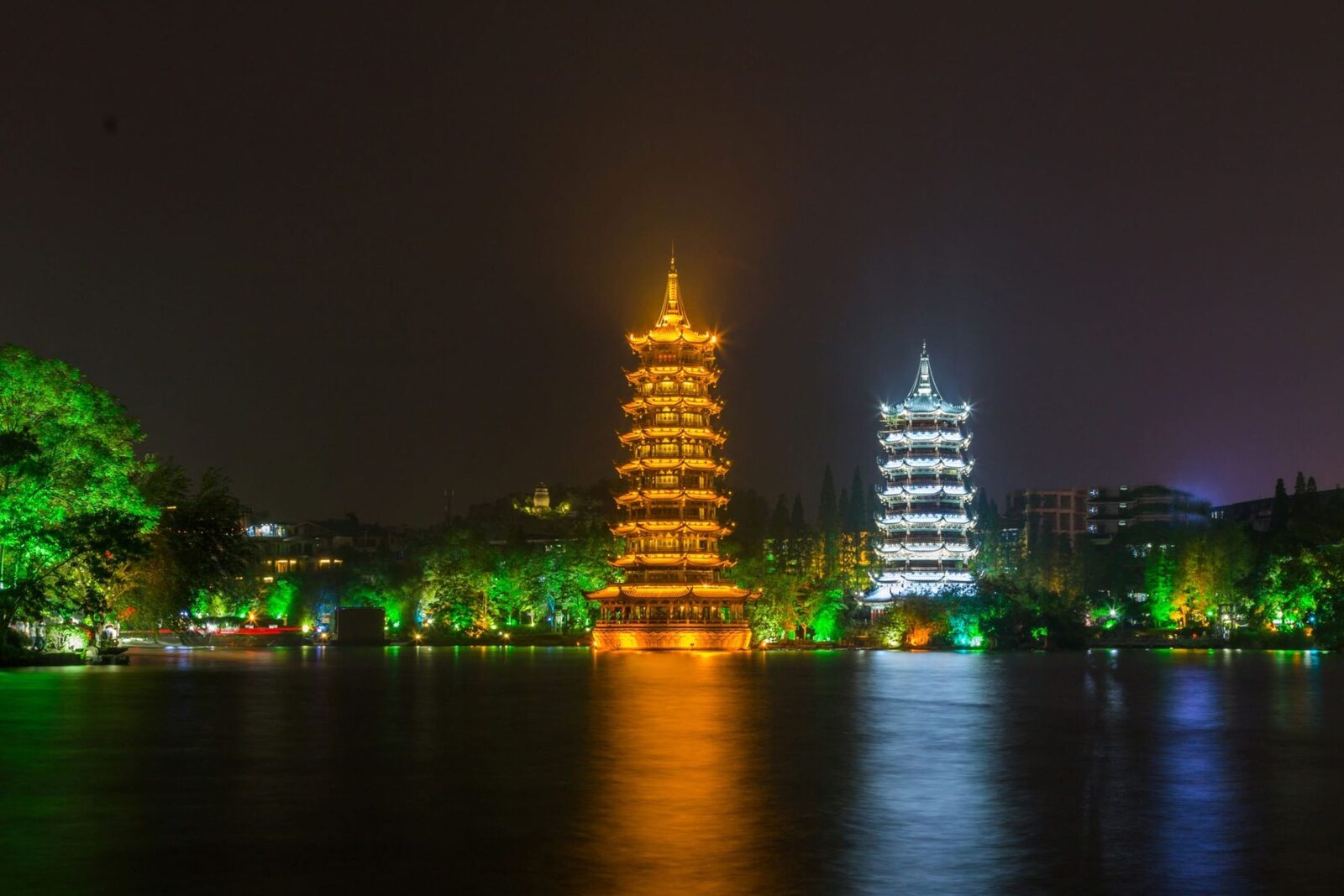 Banyan and Fir Lakes with the Sun and Moon Twin Pagodas