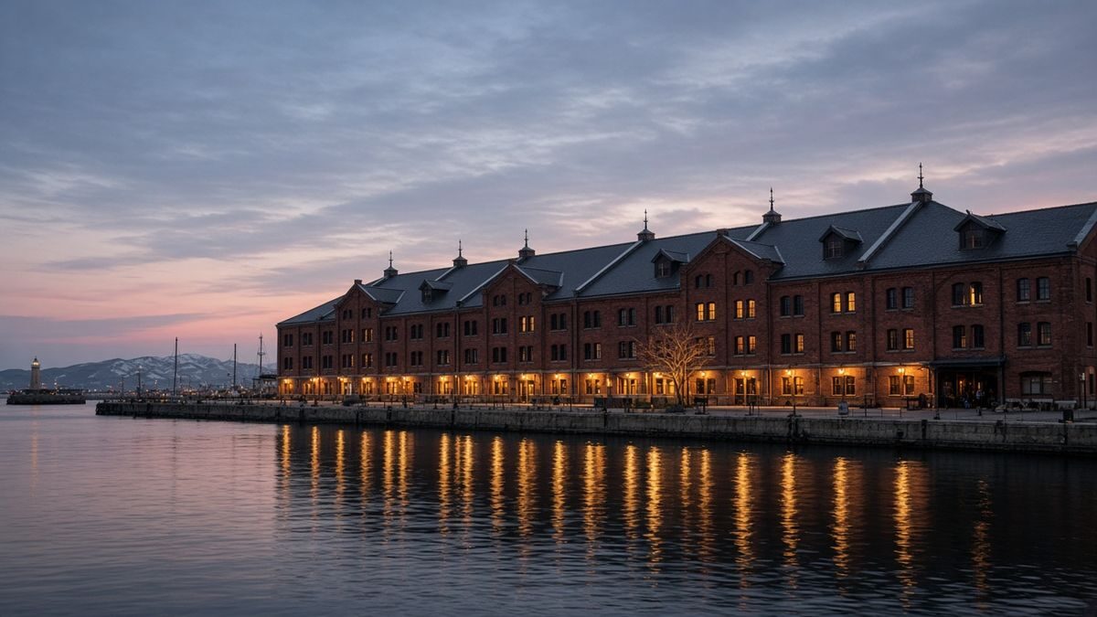 Harbour lights at the Kanemori Red Brick Warehouse, Hakodate