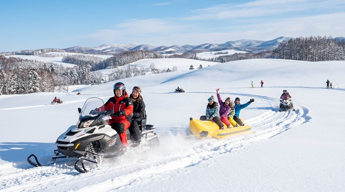 Snowmobiling at Shikisai-no-Oka, Biei