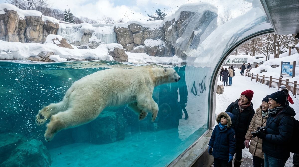 Underwater polar bear tunnel at Maruyama Zoo, Sapporo