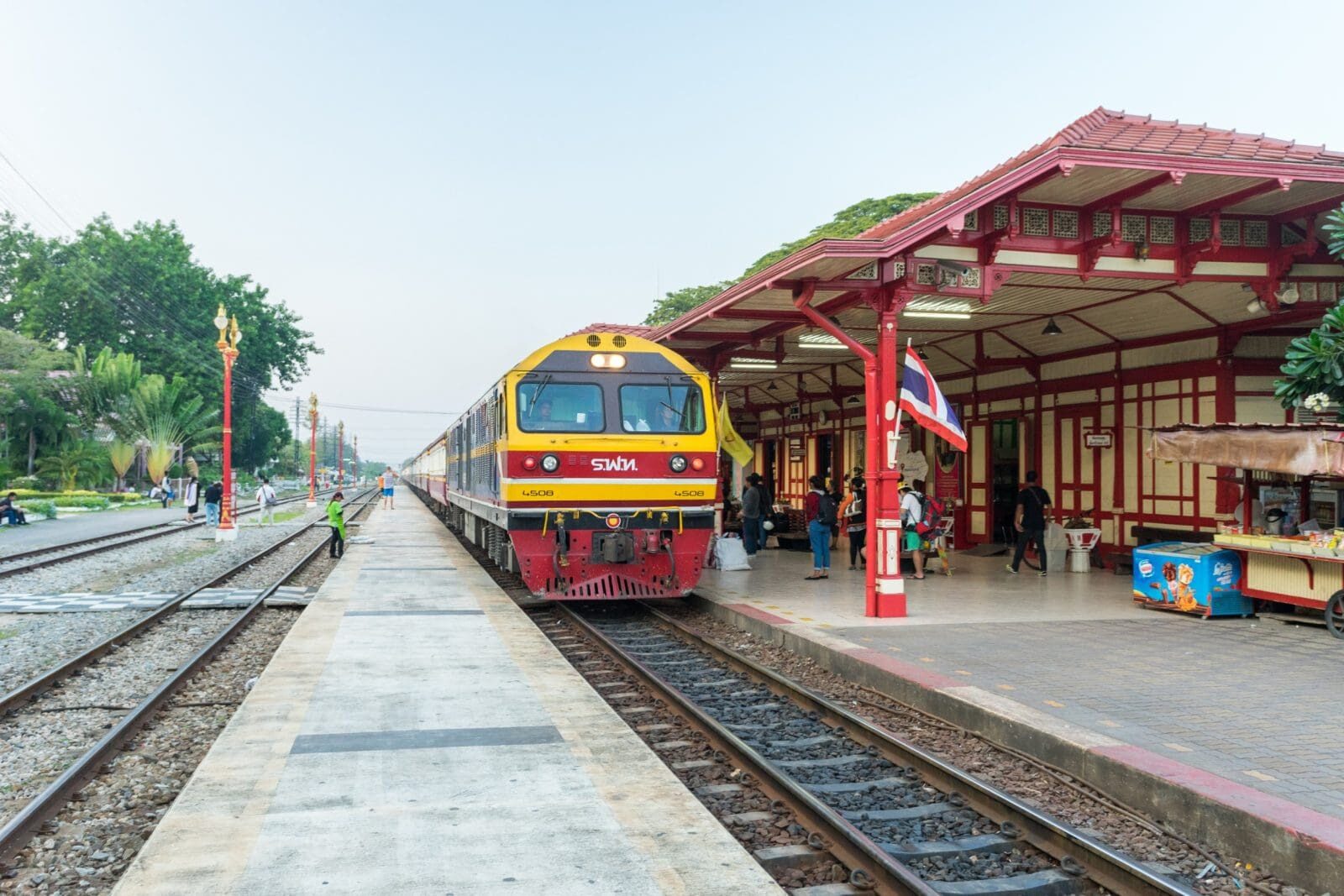 The traditional red-and-white station building of Hua Hin Railway Station
