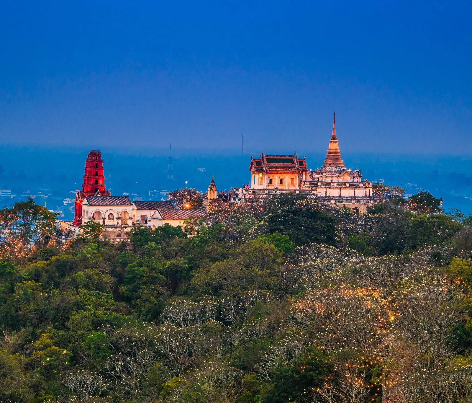 The historic hilltop buildings of Phra Nakhon Khiri (Khao Wang) and the view over Phetchaburi