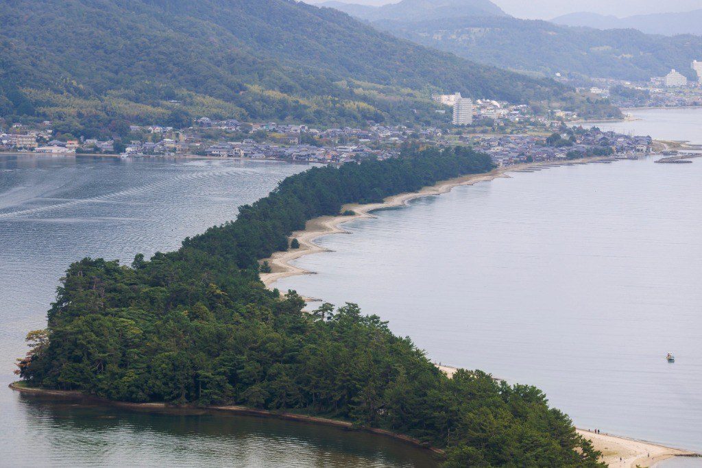 Amanohashidate, one of the Three Views of Japan, seen from Kasamatsu Park with the green sandbar and bay