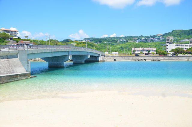 Bridge and clear shallows at Ou Island, Nanjo City