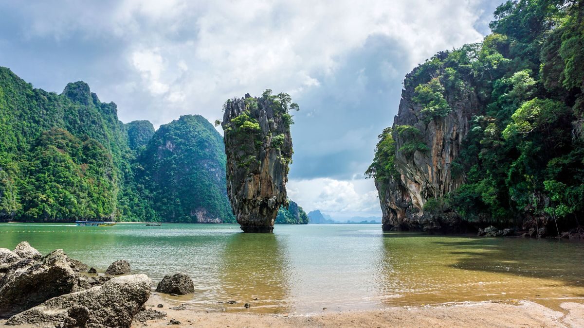 The towering sea stack at James Bond Island, Phang Nga Bay