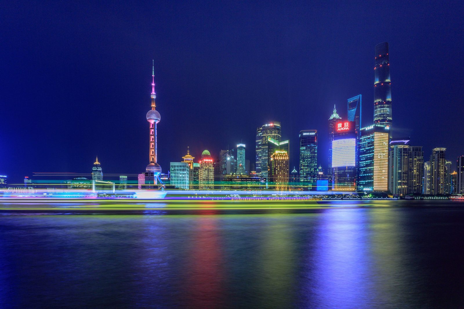 Night view of the Oriental Pearl Tower and Lujiazui across the Huangpu River, Shanghai