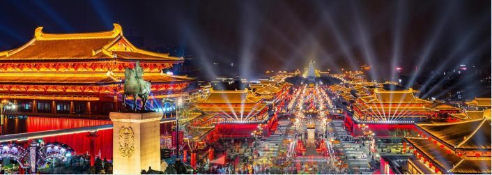 The Giant Wild Goose Pagoda, Xi'an, with Tang-style night illuminations