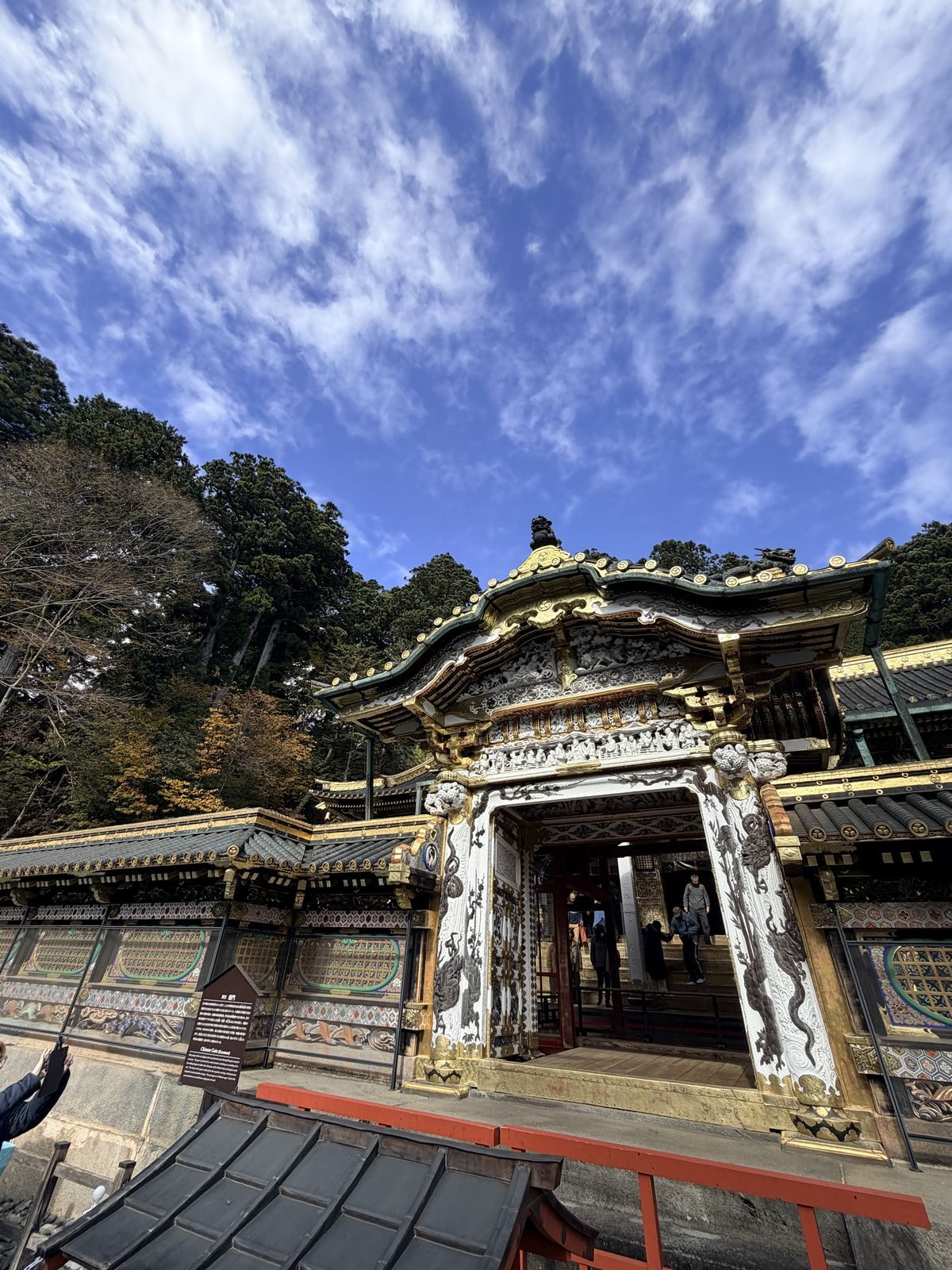 Low-angle close-up of the Karamon Gate at Nikko Toshogu Shrine