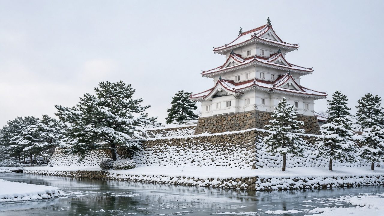 Tsuruga Castle in winter, Aizu-Wakamatsu