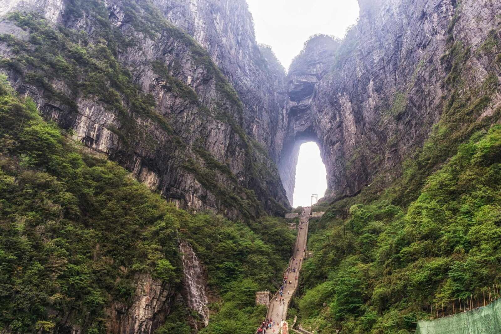 Tianmen Mountain cable car above the winding mountain road, Zhangjiajie